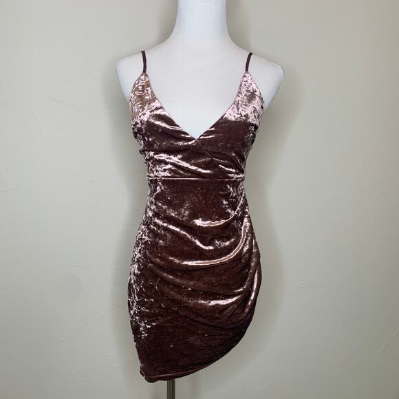 Champagne Metallic Velour Dress Wrap BodyCon Small - Picture 1 of 9